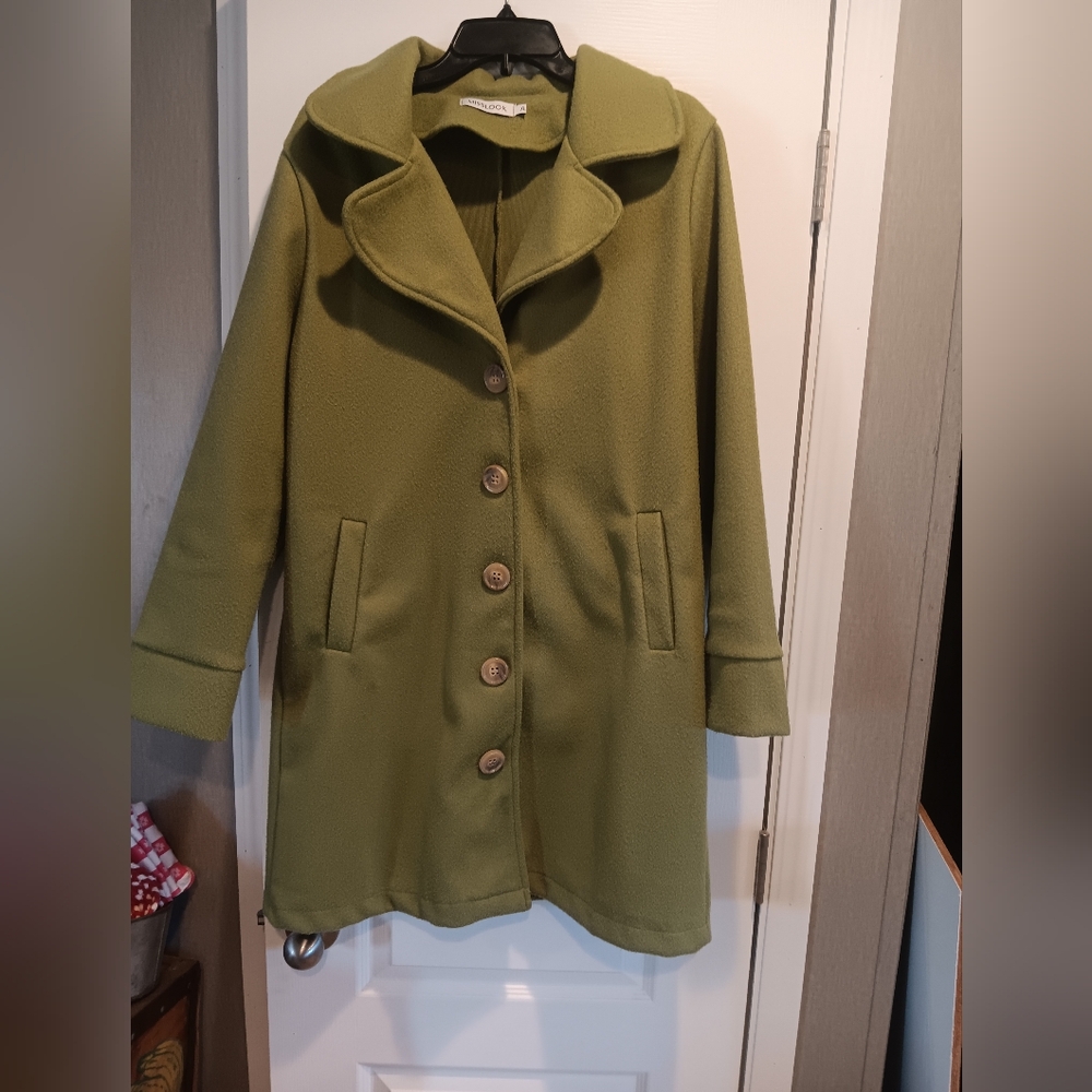 Green Coat MissLook winter wear Boho, Gypsy Mid Length